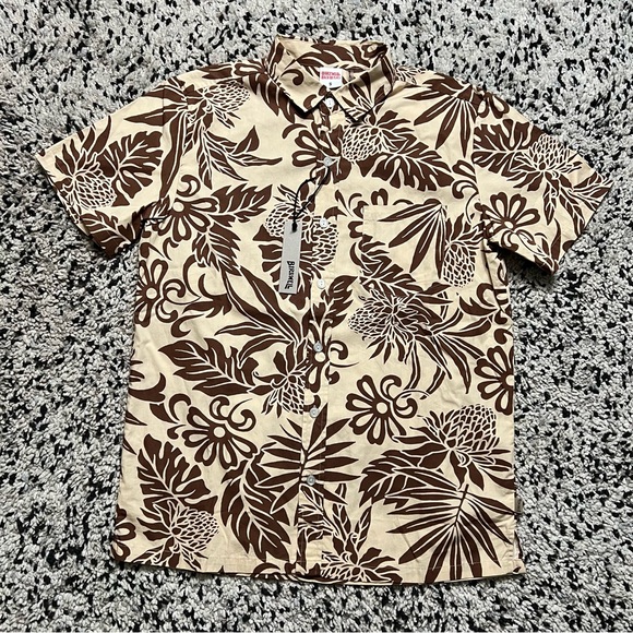 Birdwell Beach Britches Hawaiian Shirt Tan Brown Short Sleeve Men’s Size Small - Picture 4 of 11